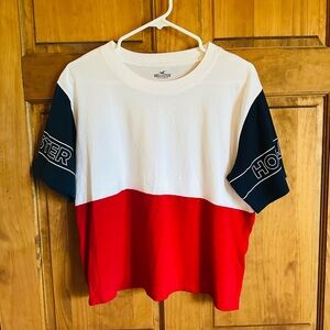 Hollister Colorblock Short Sleeve Tee - White, Red & blue! Size medium